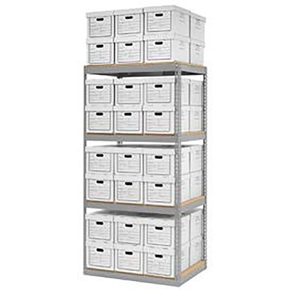 Global Industrial Record Storage Open With Boxes 42W x 30D x 84H, Gray B2297396 - main